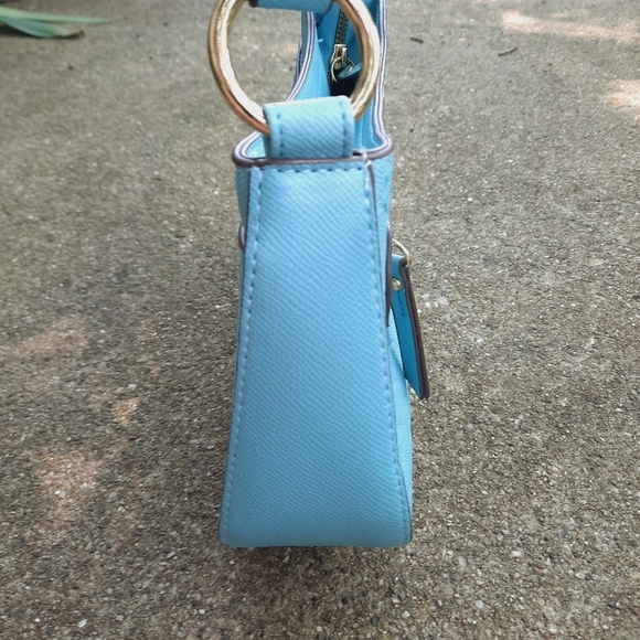 NWOT Nanette Lepore Barri Baguette Baby Blue Embossed Logo Faux Leather Mini Bag - Picture 11 of 14